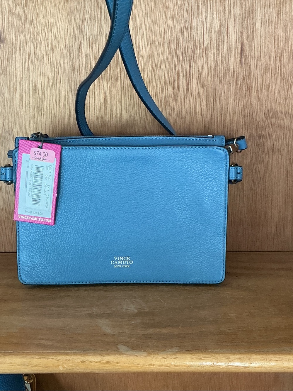 Vince Camuto Teal Pebbled Leather Crossbody - Picture 2 of 6